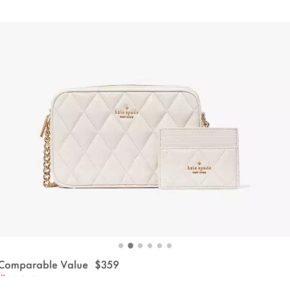 💕🎁 Kate Spade Glimmer Quilted Patent Leather Boxed Crossbody Set in parchment